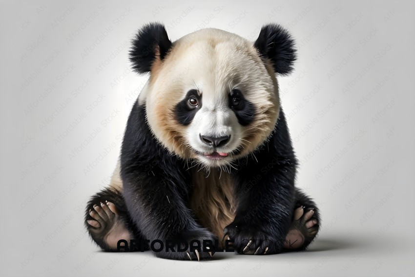 A black and white panda bear sitting on the ground