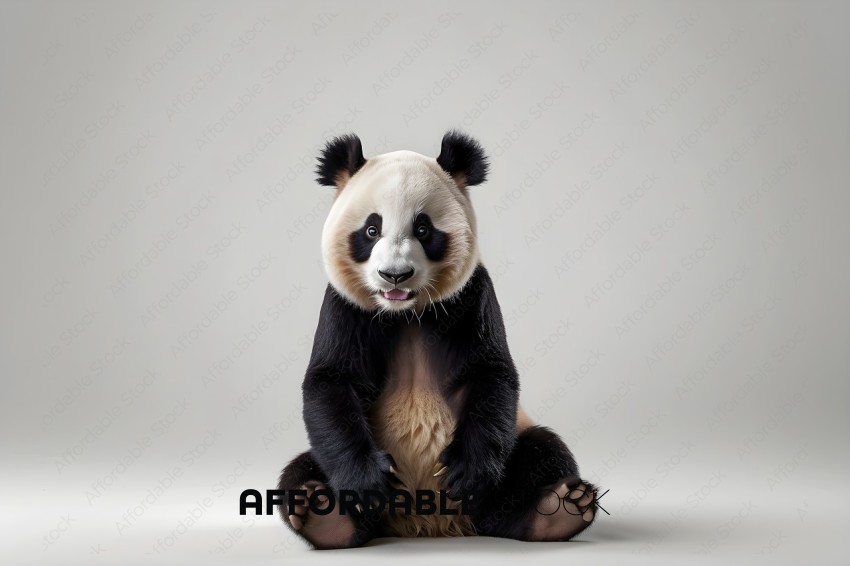 A panda bear sitting on the ground