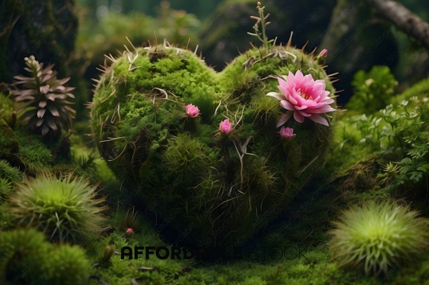 A heart made of moss and flowers