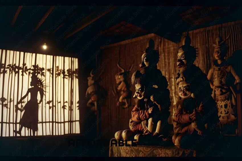 Three Asian statues sitting on a table