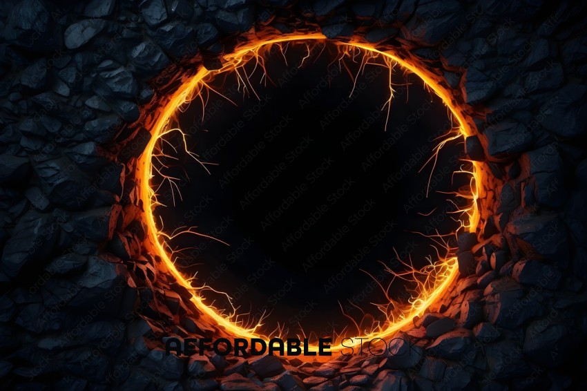 A hole in the ground with a glowing orange rim