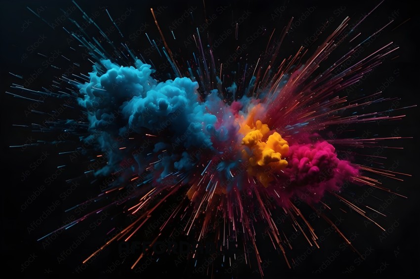 Colorful Explosion of Pink, Blue, Orange, and Yellow