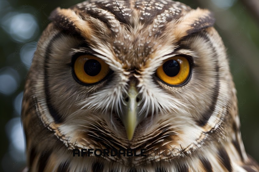 An owl with yellow eyes staring at the camera