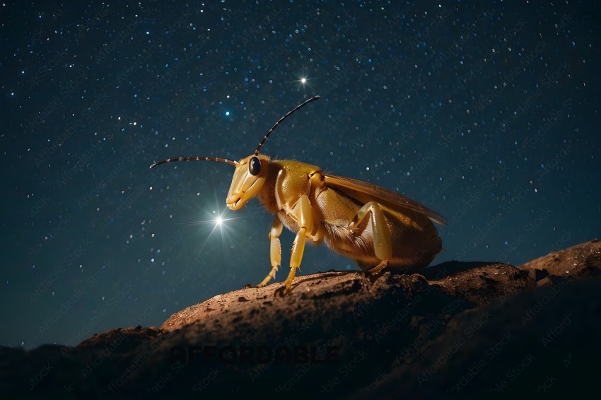 A yellow beetle with a star in the background