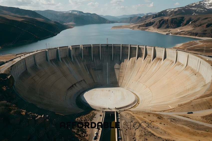 A large concrete dam with a tunnel in the middle