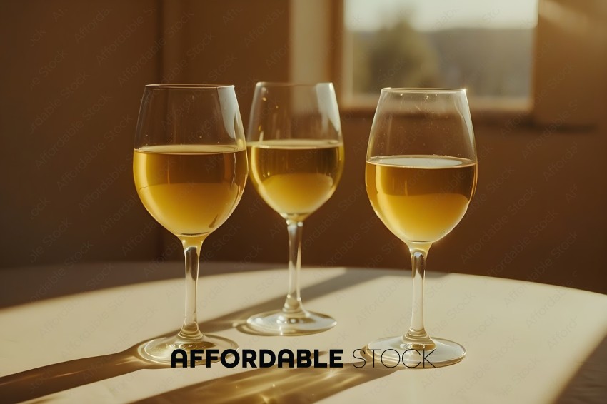 Three glasses of wine on a table
