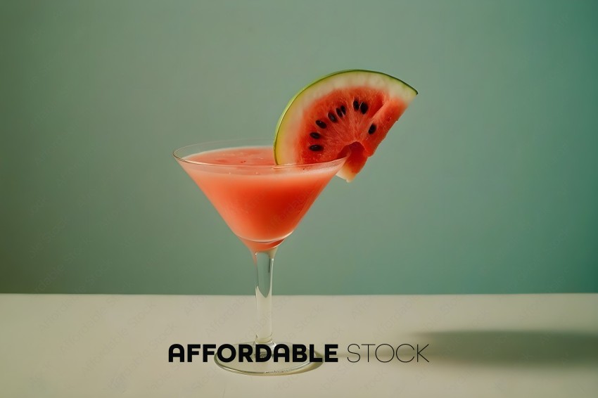 A glass of pink juice with a slice of watermelon on top