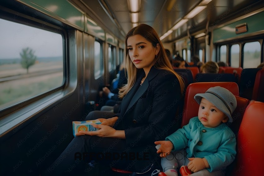 A woman and a baby on a train