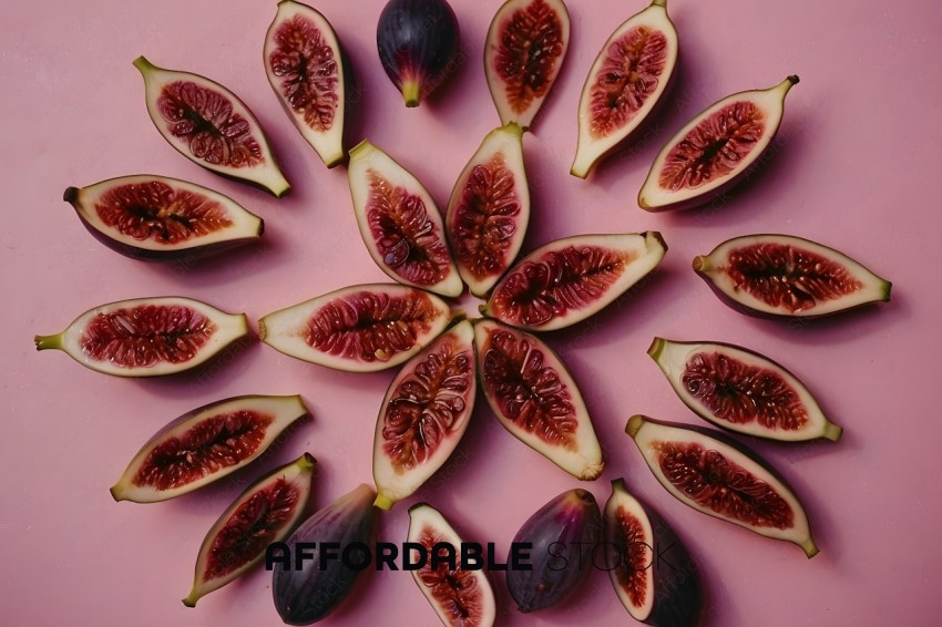A bunch of ripe figs on a pink background