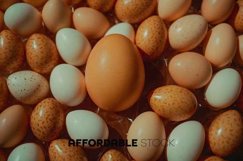 Eggs with a brown egg in the middle