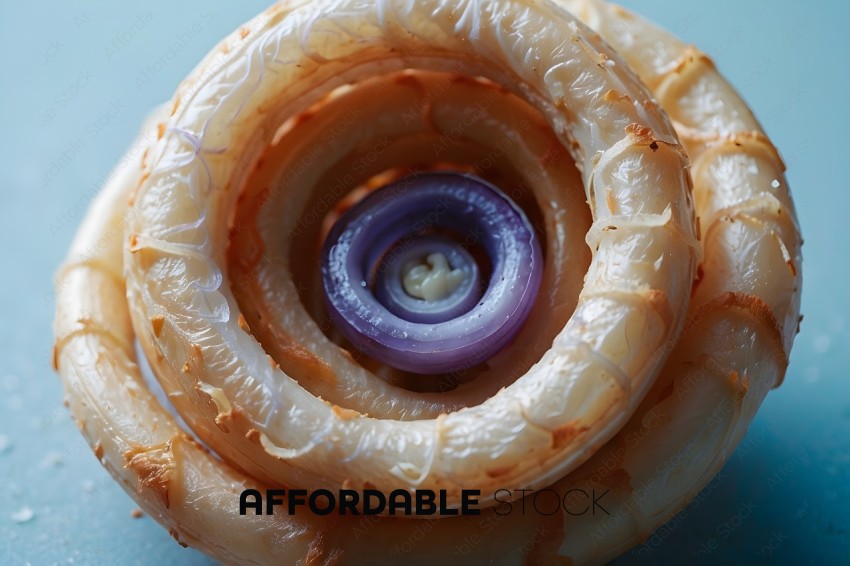 A close up of a food item with a purple center