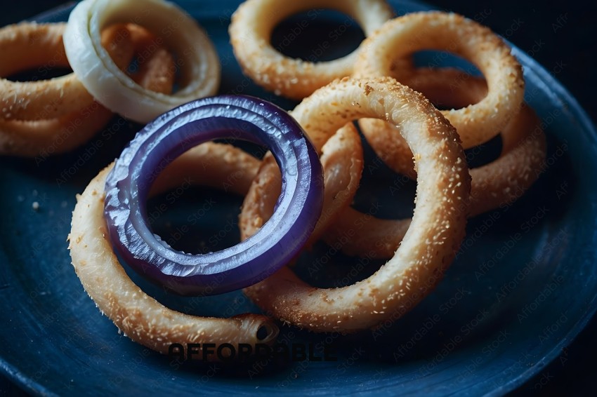 Onion rings on a blue plate