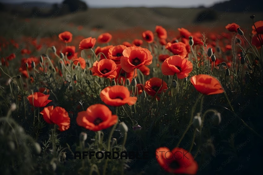A field of red flowers with green grass