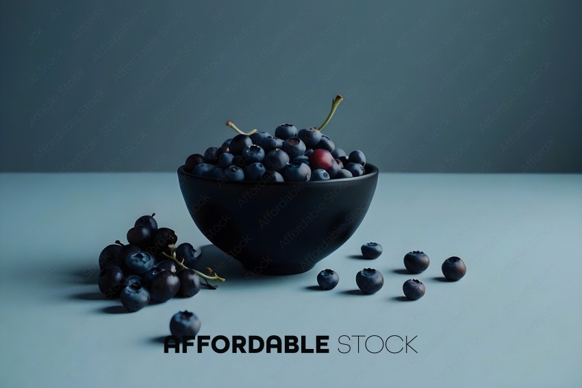 A bowl of blueberries and grapes on a table