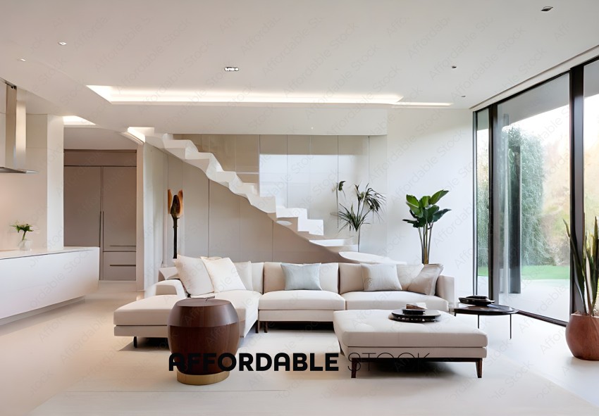 Modern Living Room Interior with Staircase