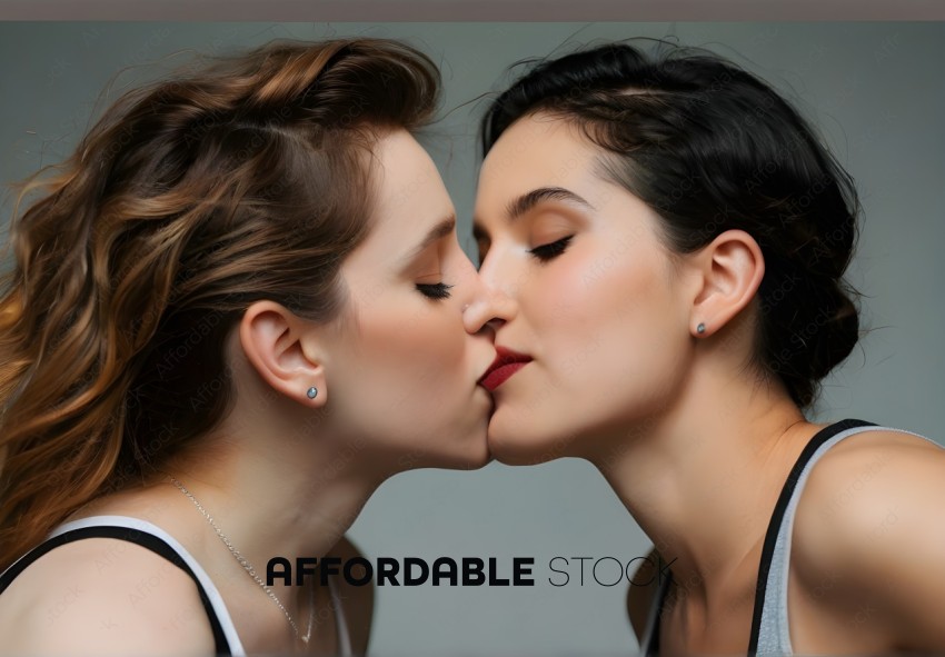 Two Women Kissing Each Other on the Lips
