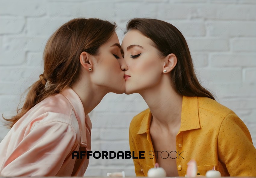 Two women kiss each other on the lips