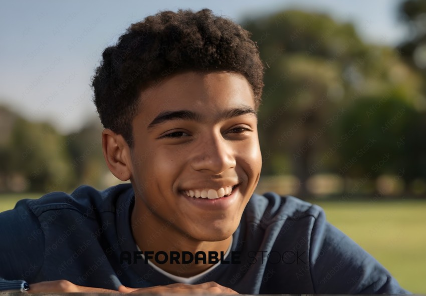 Young man with curly hair smiling
