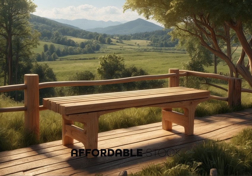 Serene Mountain Overlook with Wooden Bench