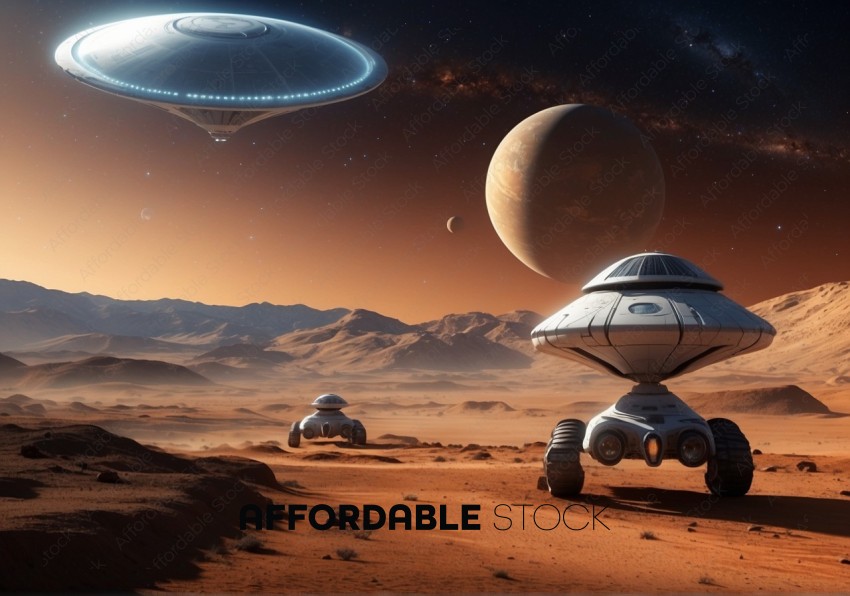 Futuristic Spacecraft on Alien Desert Landscape