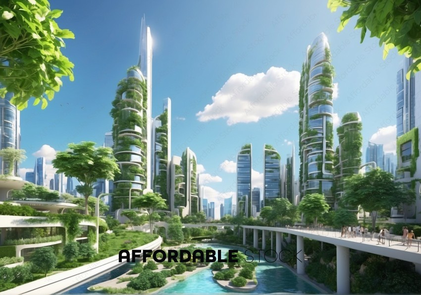 Futuristic Green Cityscape with Eco Skyscrapers