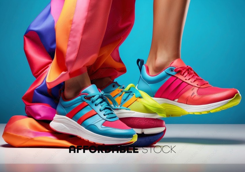 Colorful Sneakers and Flowing Silk Fabric