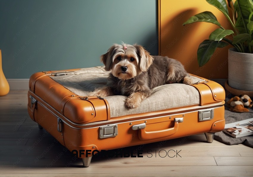 Cute Dog Relaxing on Suitcase