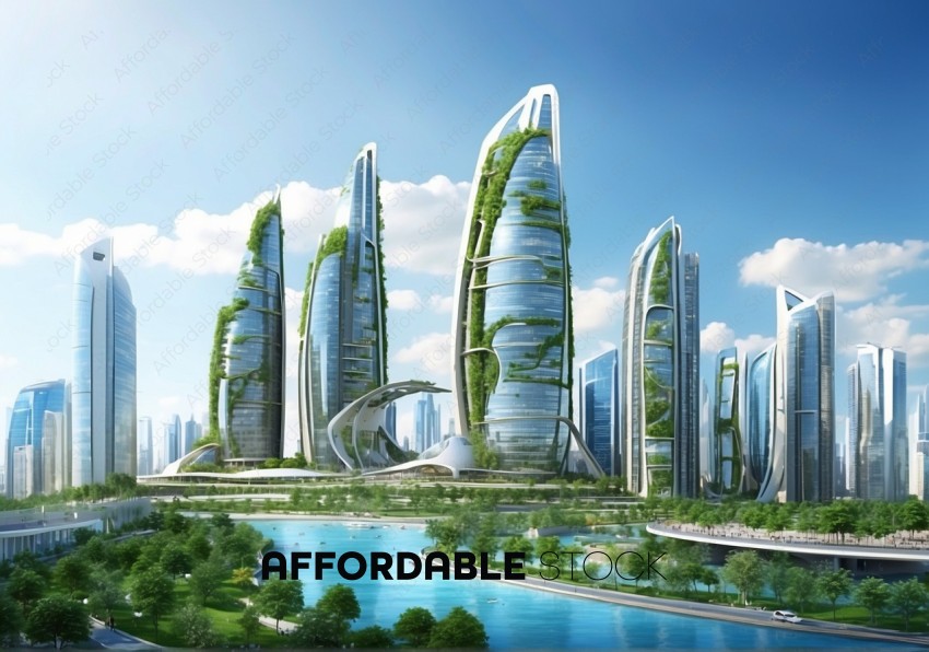 Futuristic Green Skyline