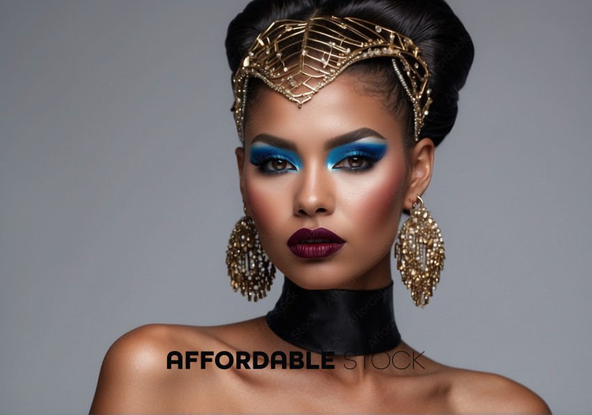 Elegant Woman with Bold Makeup and Gold Jewelry