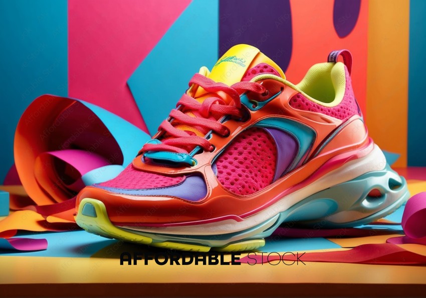Colorful Sport Sneaker on Geometric Background