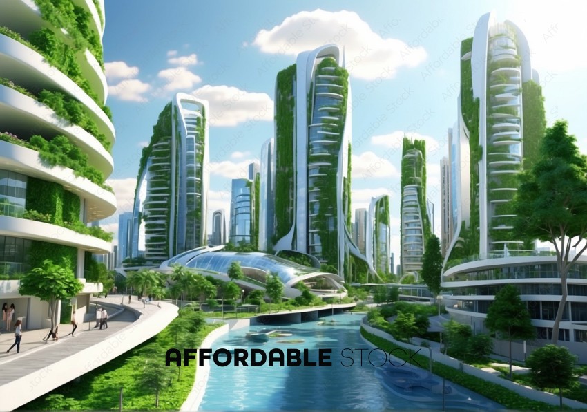 Futuristic Green City Landscape