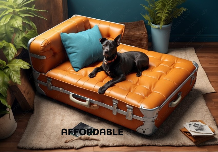 Dog Relaxing on Upcycled Suitcase Sofa