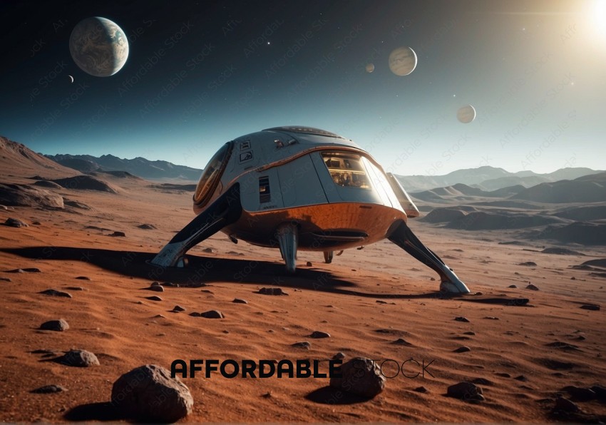 Futuristic Spaceship on Alien Desert Planet