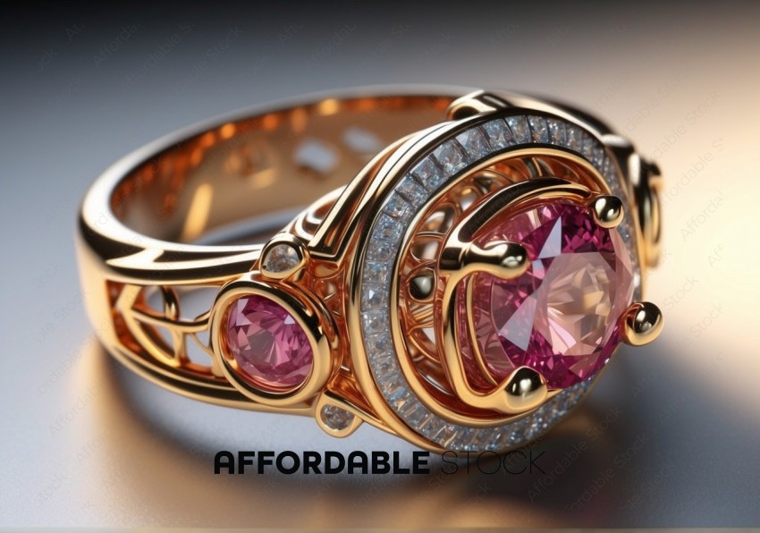 Elegant Gold Diamond Ring with Pink Gemstone