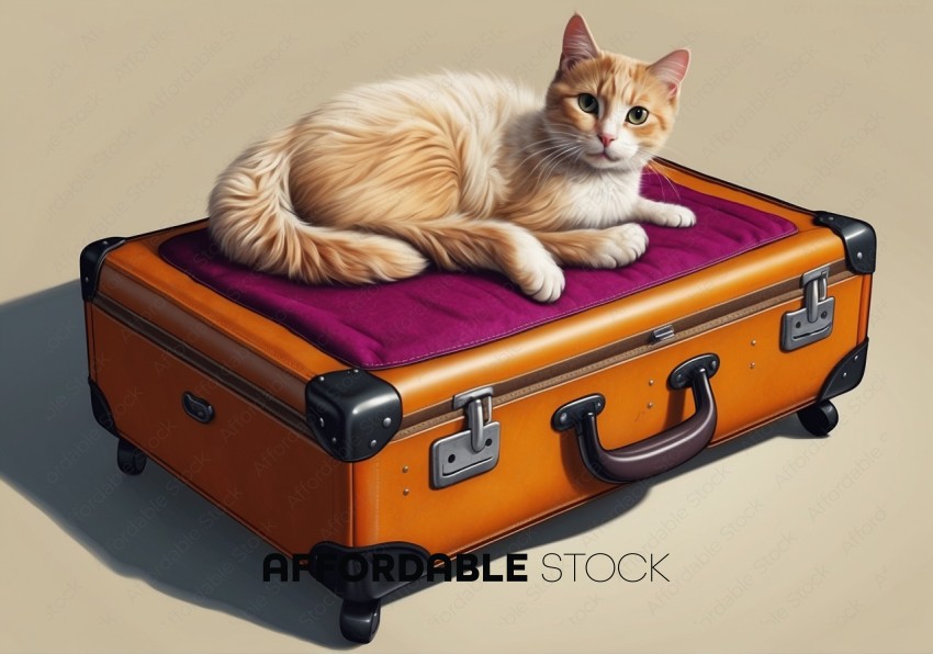 Ginger Cat Lounging on Suitcase