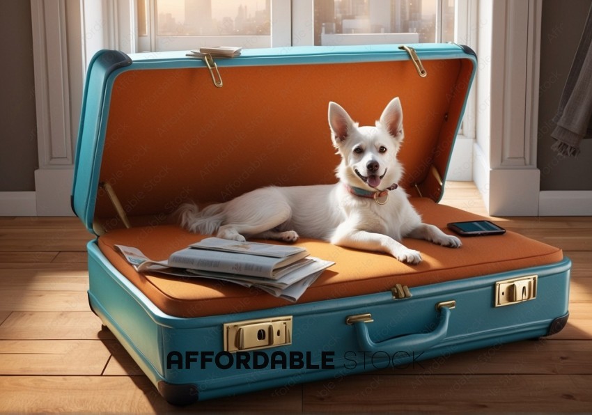 Dog Relaxing in an Open Suitcase