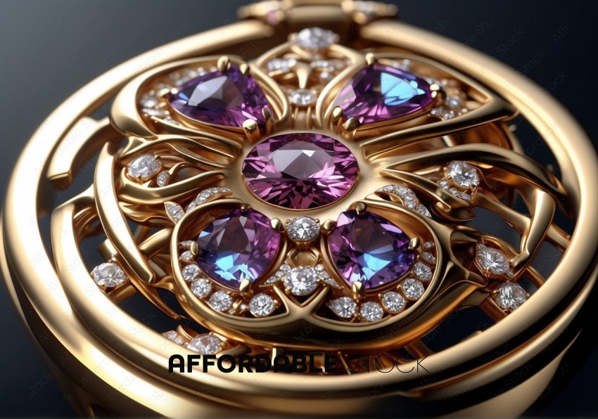 Elegant Gold Pendant with Purple Gemstones