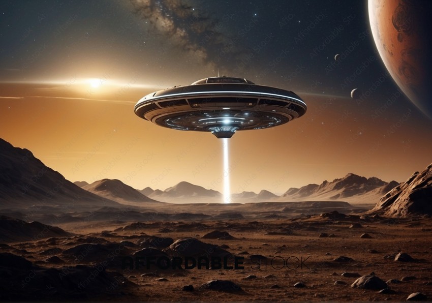 UFO Landing on a Barren Alien Planet