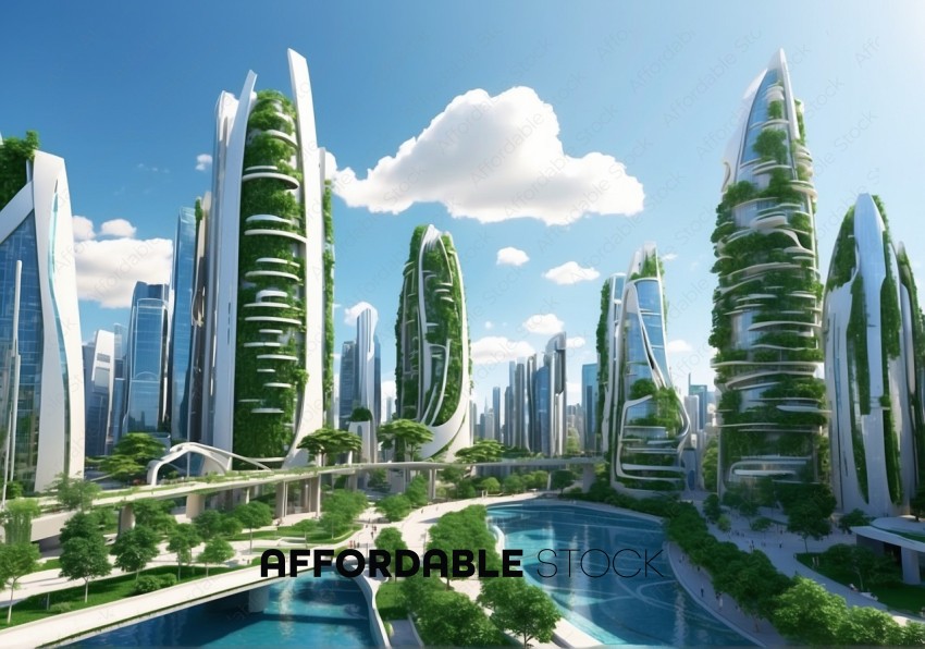 Futuristic Green Cityscape with Skyline