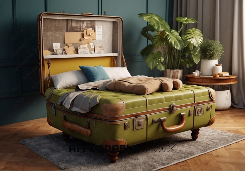 Vintage Suitcase Bed with Cozy Accents
