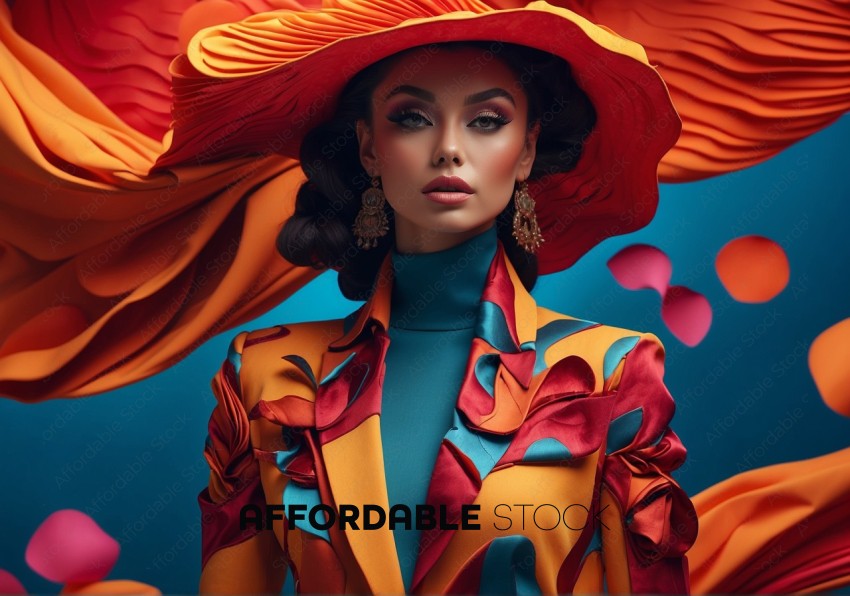 Elegant Woman in Vibrant Hat and Fashion