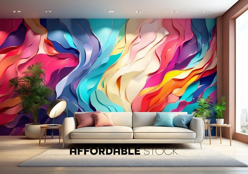 Colorful Abstract Wall Mural in Modern Living Room