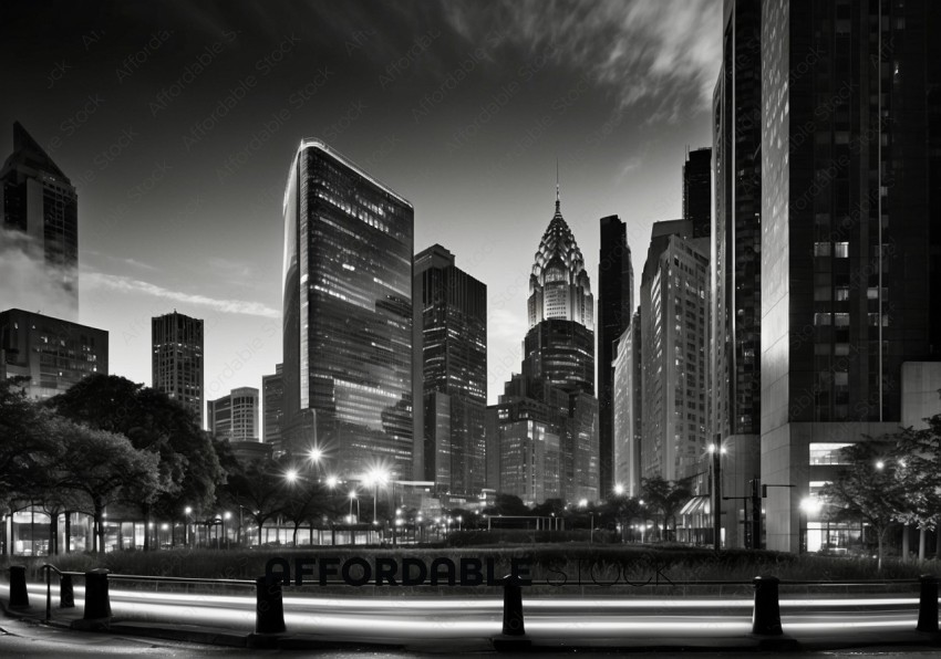 Black and White Cityscape at Night