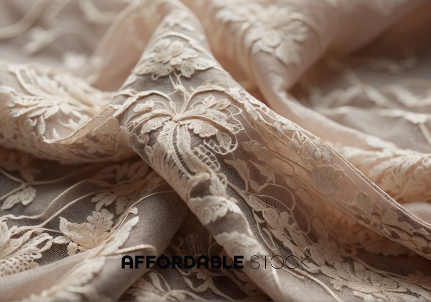 Elegant Beige Embroidered Lace Fabric