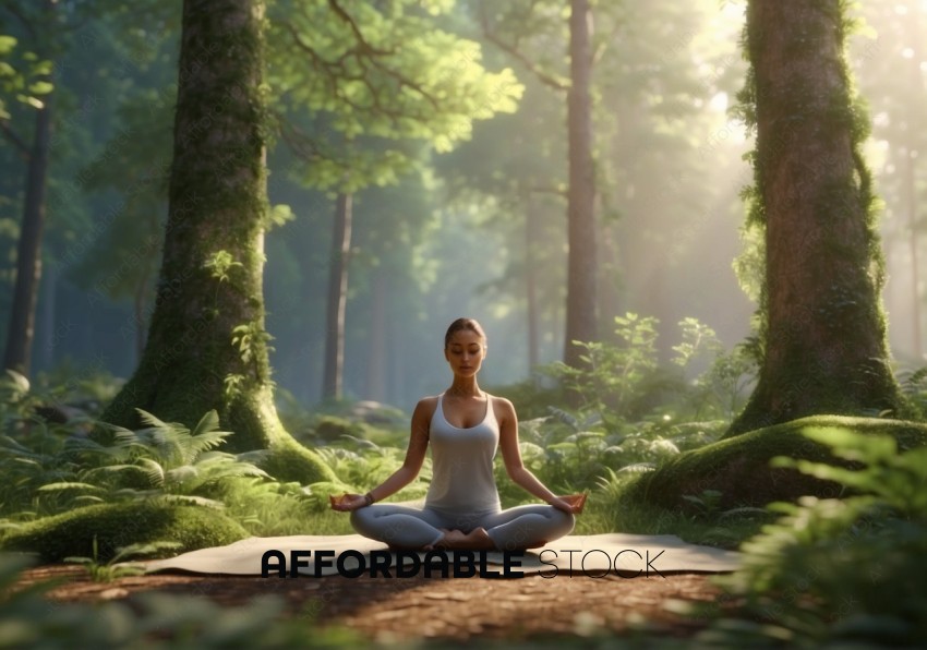 Woman Practicing Yoga in Serene Forest