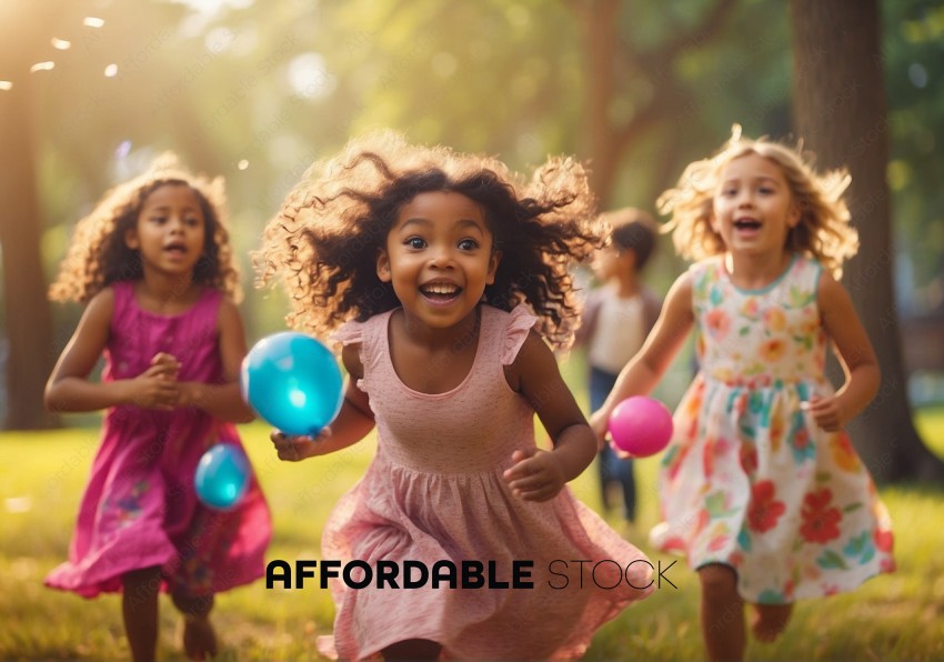 Joyful Children Playing Outdoors with Balloons