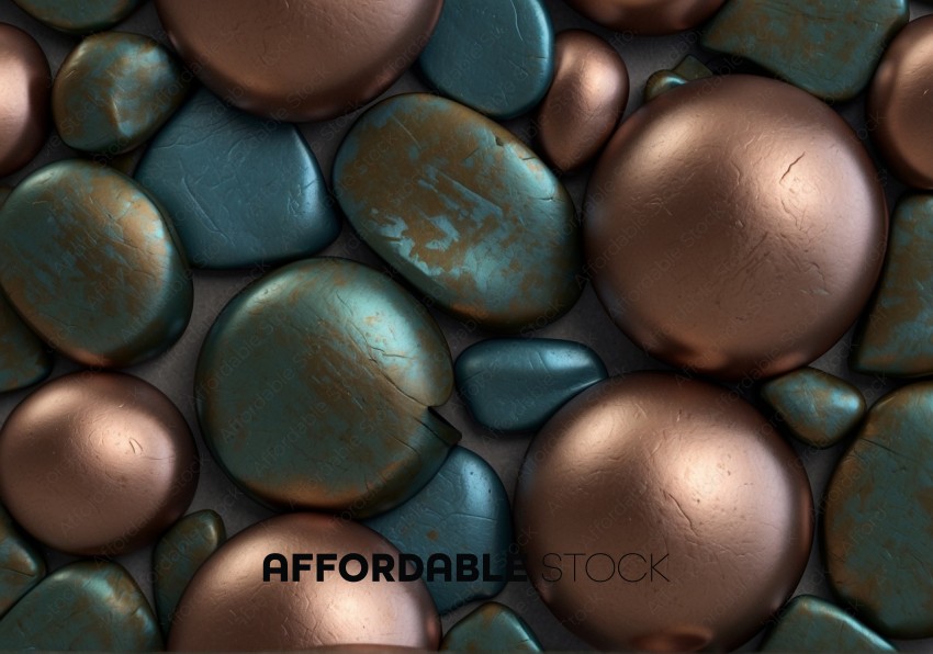 Textured Copper and Stone Pebbles Close-Up