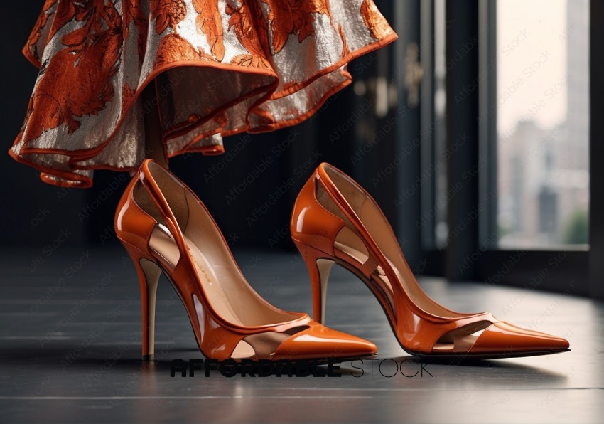 Elegant Orange High Heels and Flowing Dress