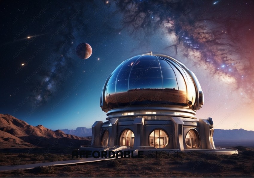 Futuristic Observatory Under Starry Sky