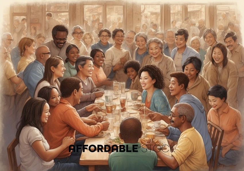 Diverse Group Enjoying Meal Together
